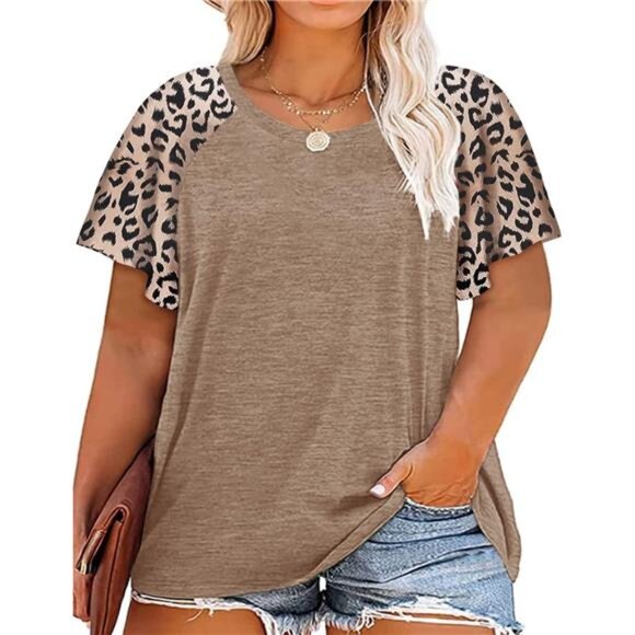 Womens Plus Size Tops Floral Bell Sleeves Blouses Summer Crewneck Tunic Loose - Picture 1 of 6